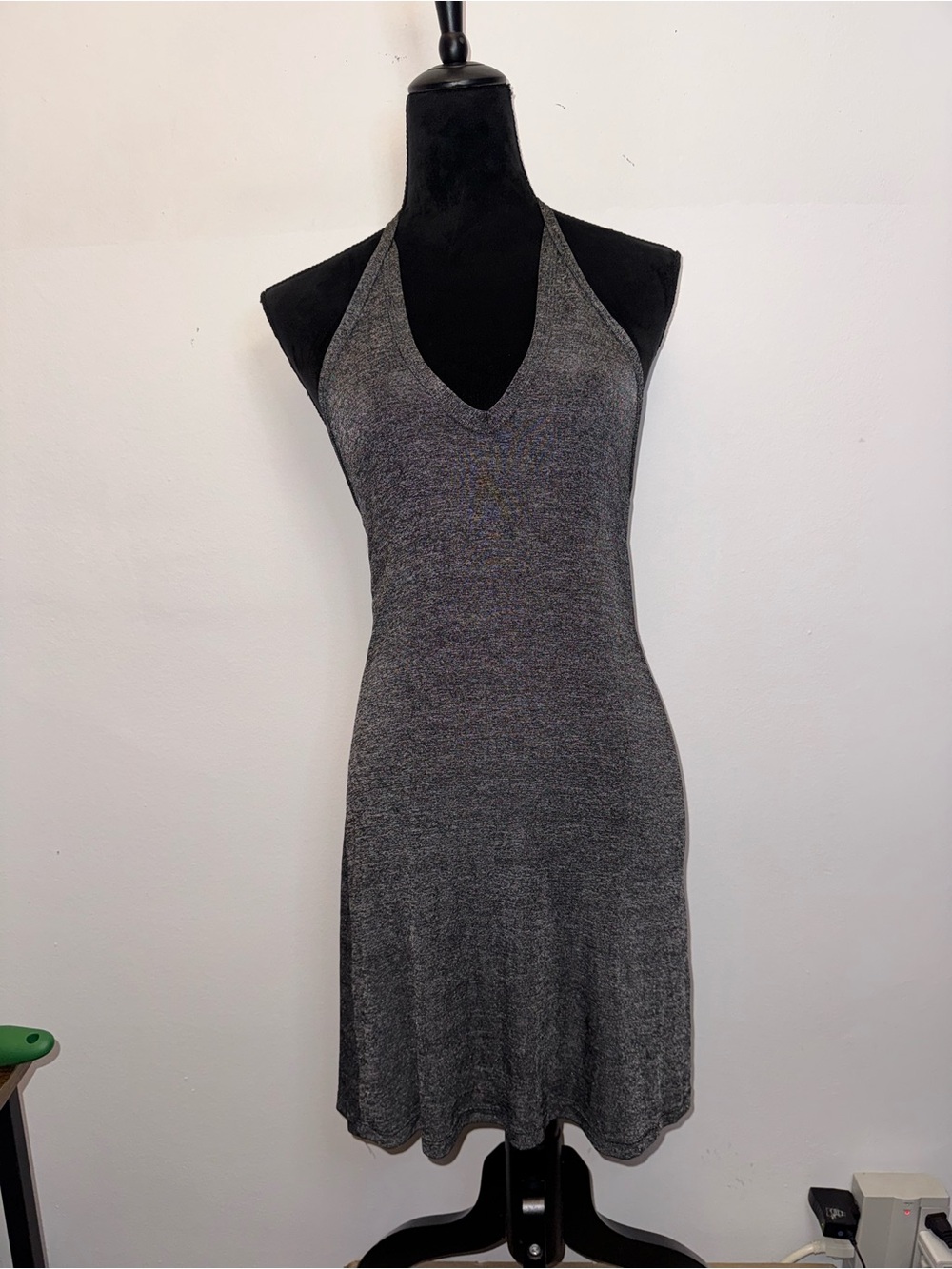 Women’s Gray V Low Cut Backless Halter Dress